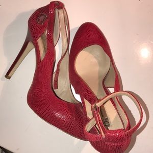 Lucey Round Toe Ankle Strap Leather Platform Heel